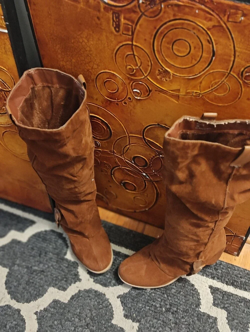 Women’s Brown Suede Knee-High Hidden Wedge Heel Boots